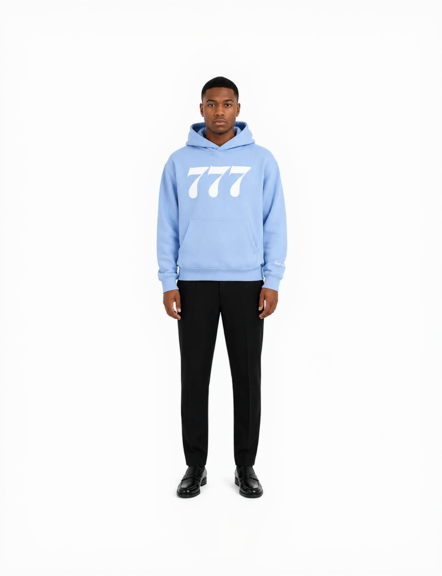777 Sweat à capuche bleu ciel