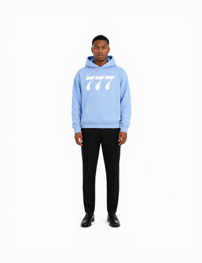 777 Sweat à capuche bleu ciel